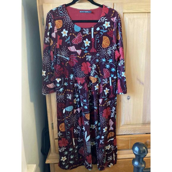 Gudrun Sjoden | Burgundy Velvet 3/4 Sleeve Holiday Dress | Large - Picture 2 of 5